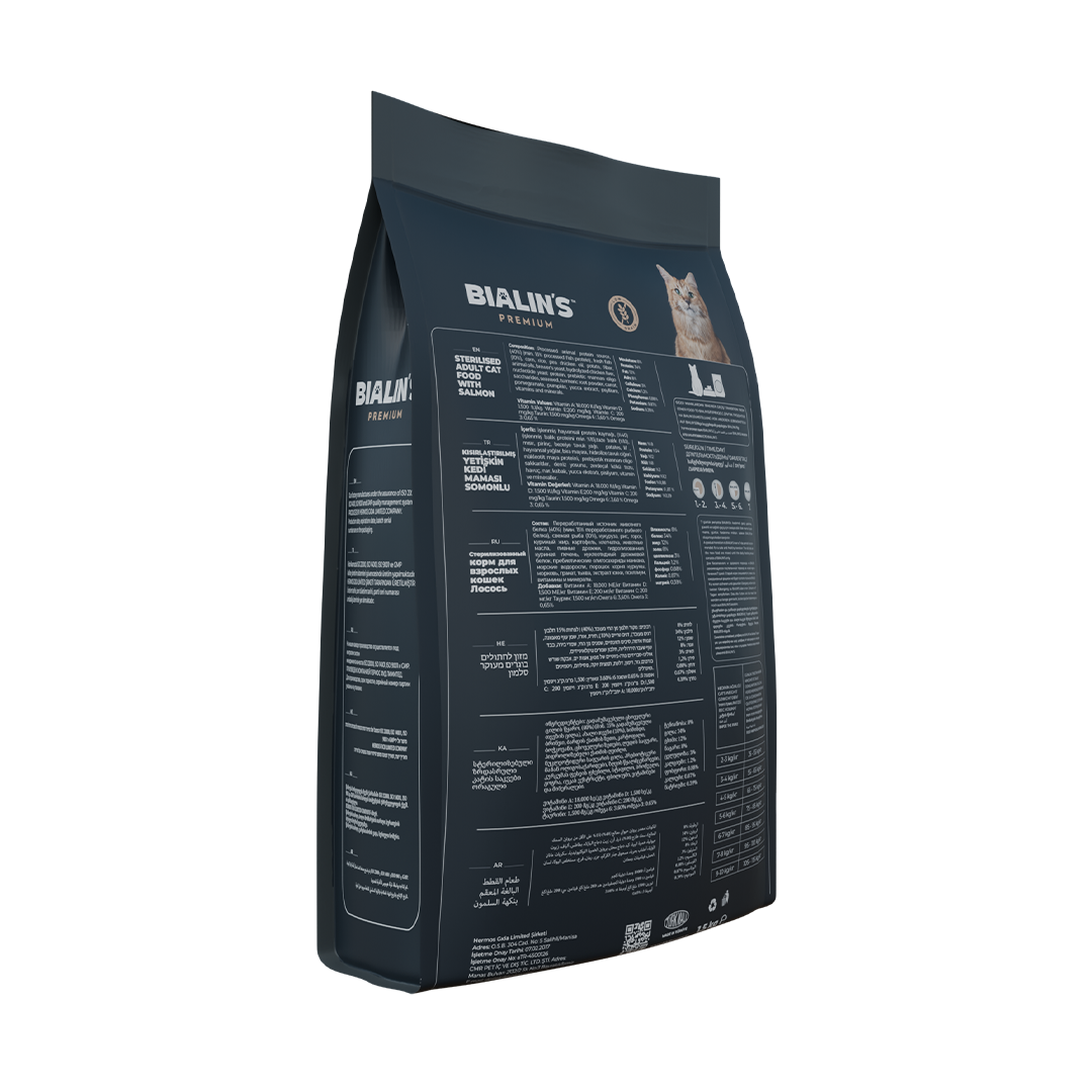 Bialins Premium Kısırlaştırılmış Kedi Maması Somonlu 10Kg